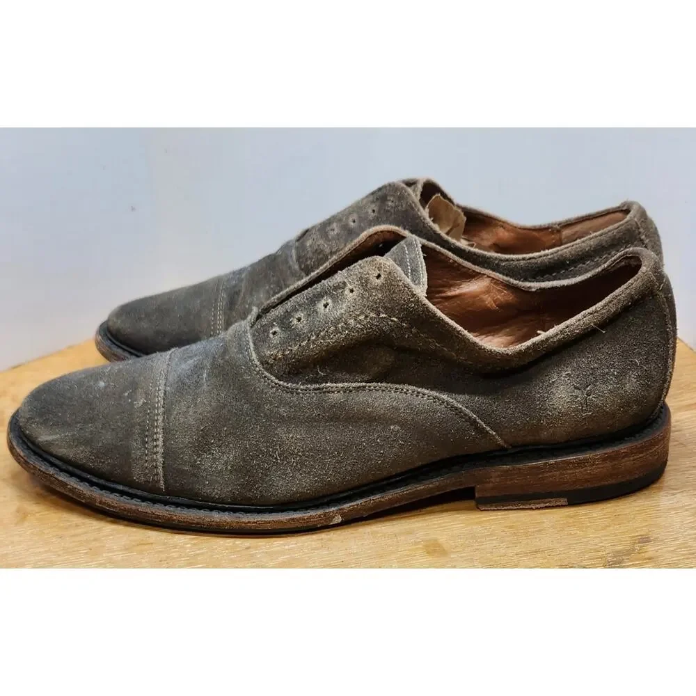 Frye Shoes Suede Paul Bal Brown Oxford Mens slip on Cap Toe‎ size 8.5D